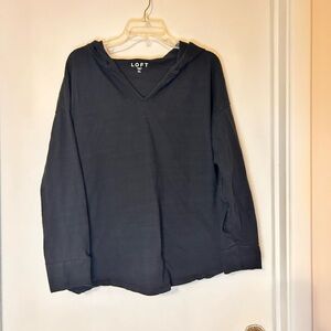 LOFT Black/Charcoal V‑Neck Hooded Pullover